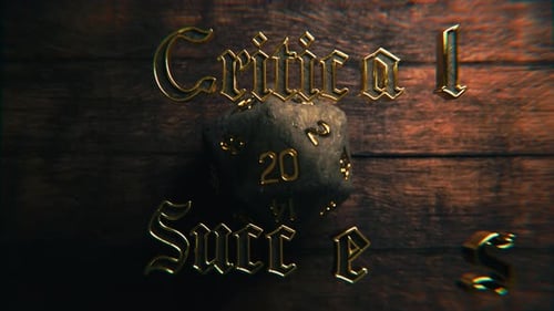 Ornate Gold Text Reveal with D20 Dice for Critical Success