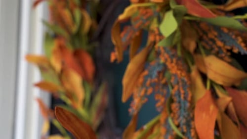 Close Up of Fall Autumn Wreath Home Decor