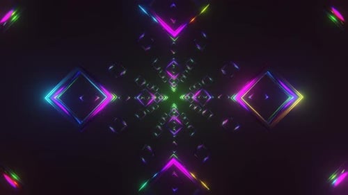 Abstract Seamless Looped Neon Animation of Infinite Square Tunnel