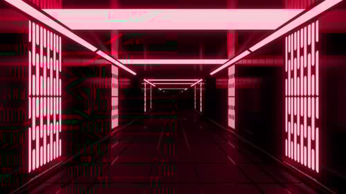 Red and Gray Dark Corridor with Lighting