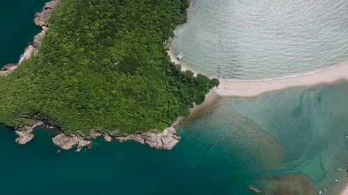 Green Hills and Sandbar Leading to the Sea Ko Ma Beach Ko Pha Ngan Thailand