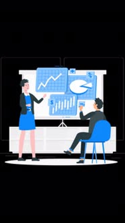 Office Worker Showing Business Presentation To His Boss Vertical Alpha Channel