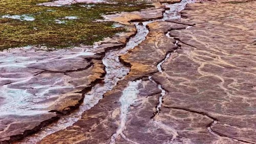 Cracked Mud and Dry Riverbeds with Erosion Patterns, Aerial