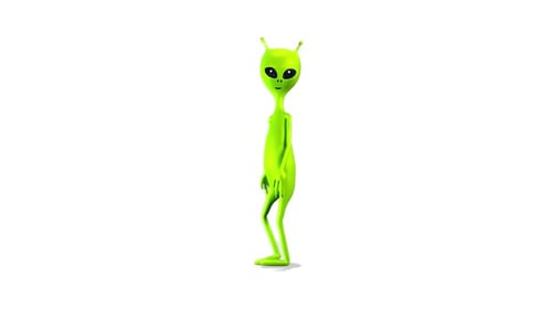 Alien Walks on White Background