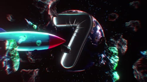 Retro Rocket Space Countdown Nummer 7