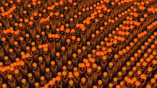 Abstract Geometric Grid with Waving Cylinders and Glowing Spheres