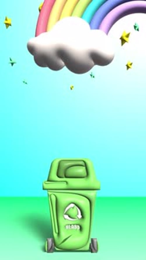 Vertical Green Glass Separate Recycling Bin 3d Animation World Environment Day Earth Day Concept