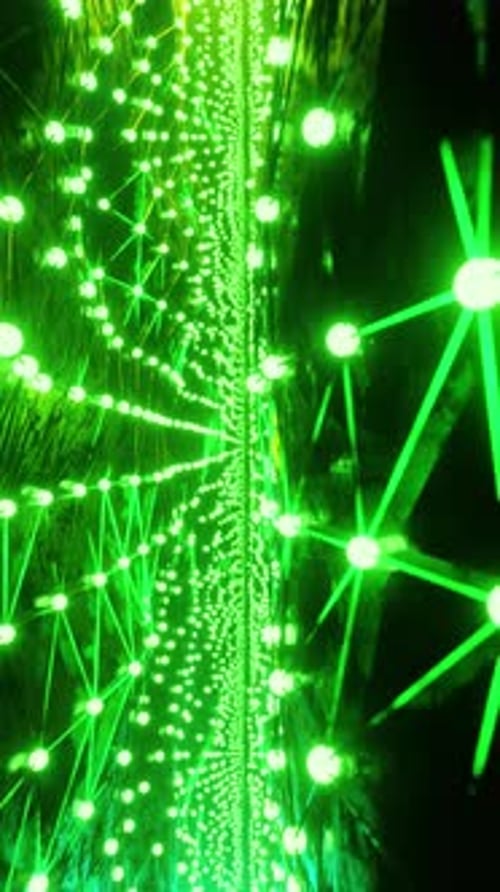 3D Render Animation of Tunnel with Green Geometric Neon Illumination