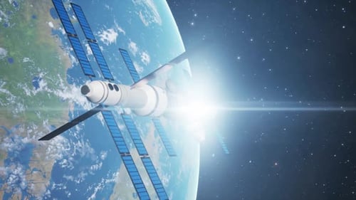 Futuristic Space Station Orbiting Planet Earth Animation