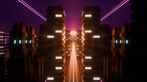 Futuristic Cyberpunk City At Night Loop