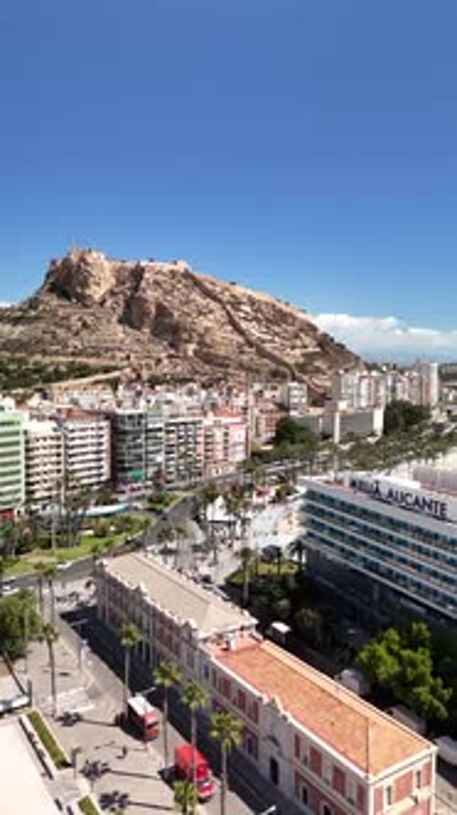 Aerial video of the city of Alicante Spain on a sunny day