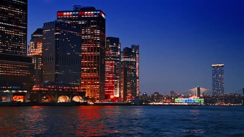 Iconic skyline of Manhattan, New York, USA from the riverscape.