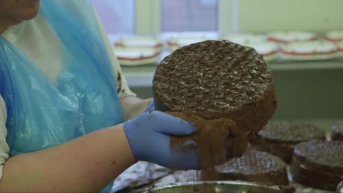 Chocolate Cake Production in a Professional Kitchen