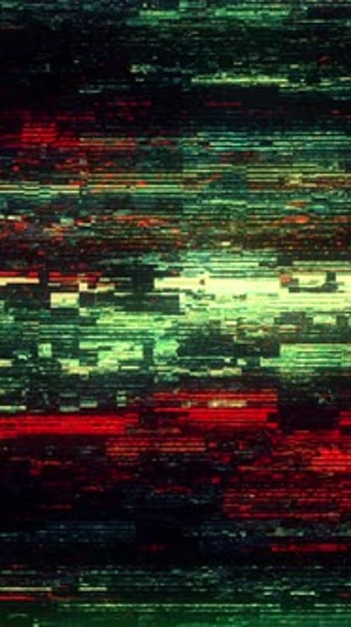 Digital Glitch Background With Red Green Noise, Pixelated Data Corruption And Horizontal S