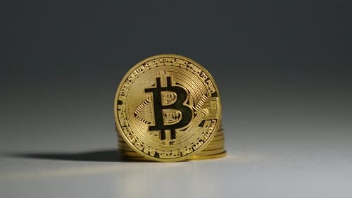 Gold Bitcoin Stack Macro Shot Hand Picks One Up