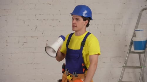 Medium Video of a Furious Young Construction Foreman Supervisor Wearing a Tool Belt Giving Commands