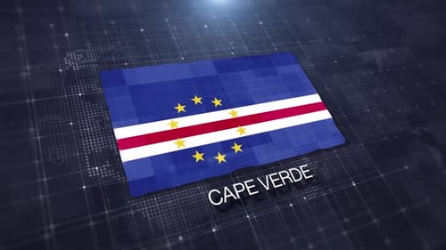 Animated Cape Verde Flag Waving on Digital Grid Map Background