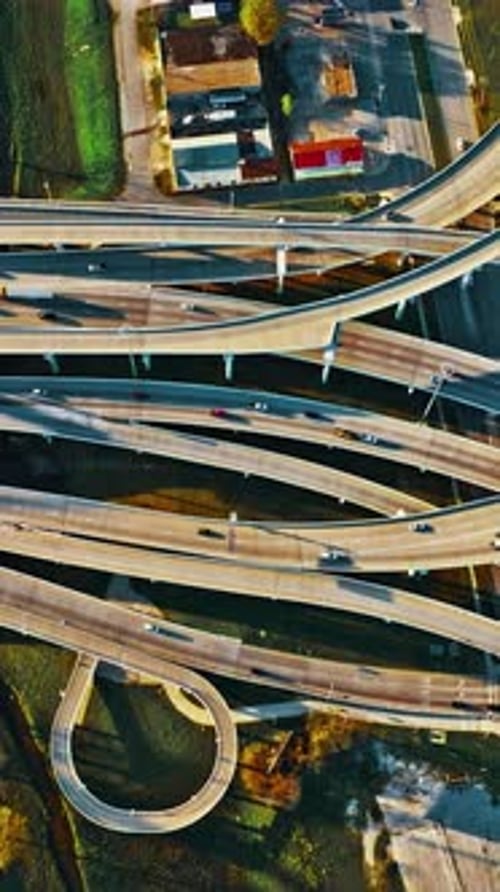 Unique aerial view of Dallas highways and urban layout
