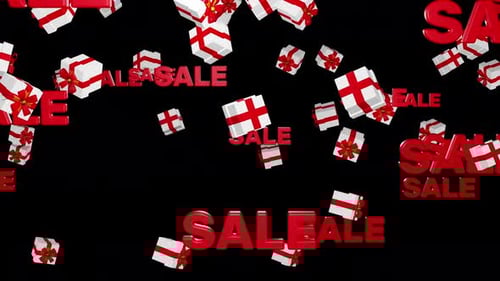 Animated Falling Sale Text and Gift Boxes Background