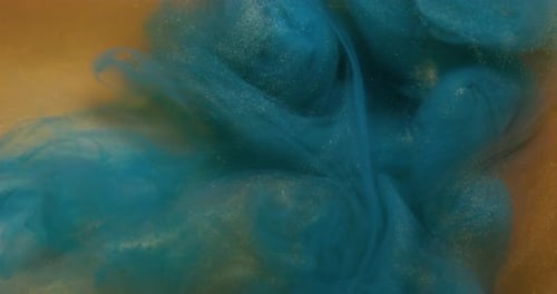 Macro Shot of Blue and Gold Liquid