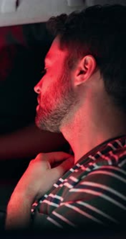 Police, car and night with man and stress for drunk driving, speeding and investigation fear