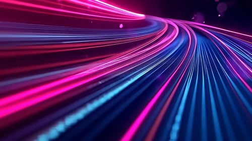 Lignes dynamiques et vibrantes à la vitesse de la lumière, tourbillonnant dans un tunnel futuriste, avec des particules brillantes