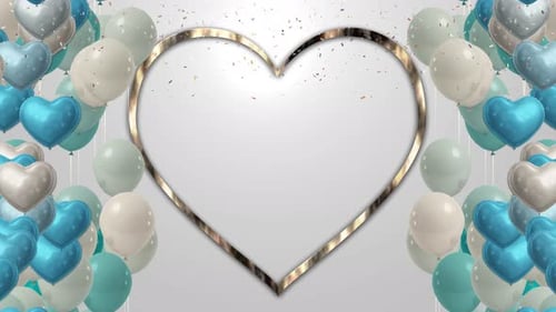 Romantic Heart Frame with Floating Balloons and Confetti