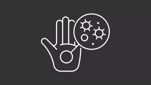 Animated bacteria on hands data white icon