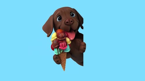 Cute 3D Animated Dog Peeking with Ice Cream
