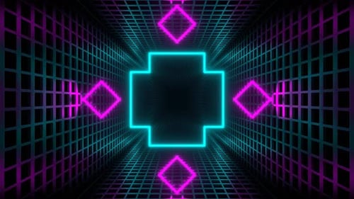Moving Cyan And Pink Neon Figures In Tunnel Background Vj Loop In 4K