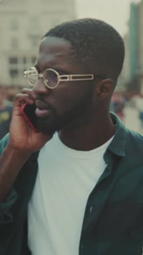 Animated Man Raises Gestures Expressive Individual Engaged in Lively Street Dialogue with Crowd