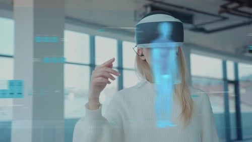 Augmented Reality Closeup of a Female Doctor Looking Medical Charts 3D Hologram DNA Hologram