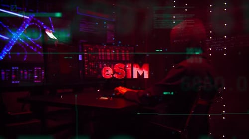 ESim Word On Hacker Concept Technology Futuristic Data Background