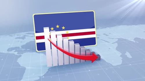 Cape Verde Flag With Decrease Bar Chart Graph And Arrow Red