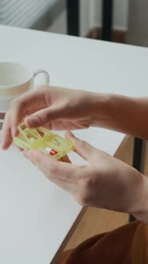 Anonymous Mother-to-be Taking Medicine at Office Space