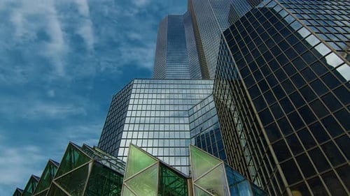 View Looking Up at Modern Office Building Architecture in the Financial District Business and