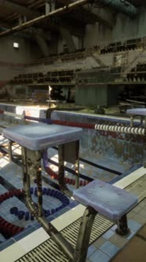 An Abandoned Swimming Pool in an Empty and Crumbling Building