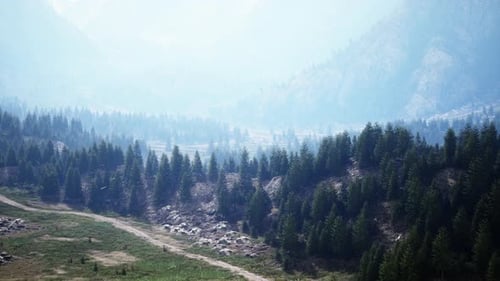 Cross Road on Hillside Meadow in Mountains