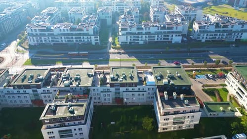 Contemporary residential building in the city. Exterior of a modern design of multistorey apartment