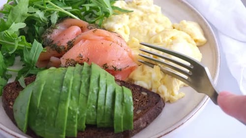 Scrambled Eggs with Salmon and Avocado Toast