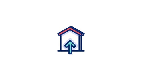 Animated House with Up Arrow Icon for Uploads and Data Transfer
