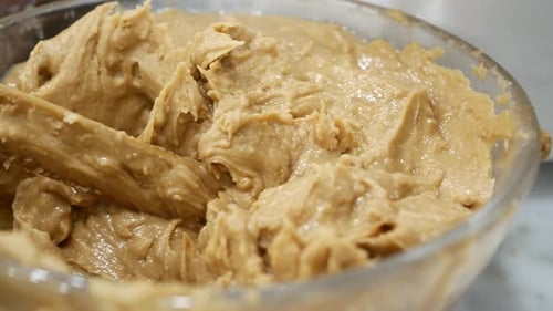 Top View of Peanut Butter in a Container