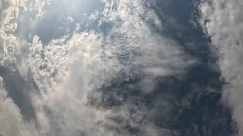 Timelapse Fluffy Cumulus Clouds Moving in Bright Sunset Sky Abstract Aerial Nature Summer Ocean