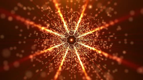 Digital tunnel of flickering particles, traveling in cyberspace, flying in a digital technological