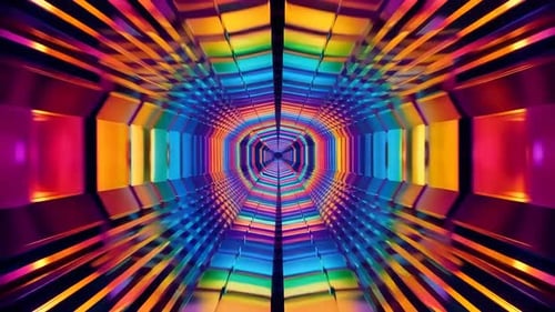 Abstract Neon Rainbow Geometric Tunnel Loop Background