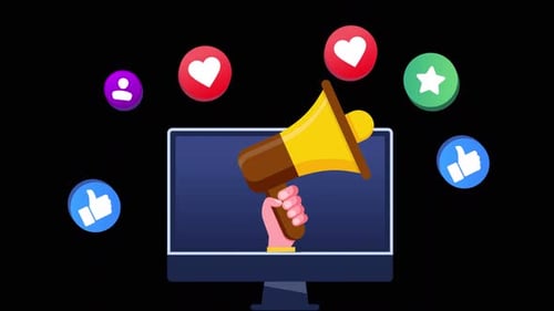 Digital Marketing with Megaphone and Social Media Icons Animation