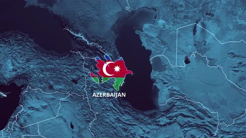 Digital World Map Spotlighting Azerbaijan with Flag Animation