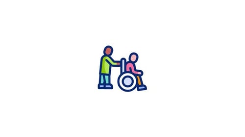 Flat Design Animation of Person in Wheelchair Being Pushed