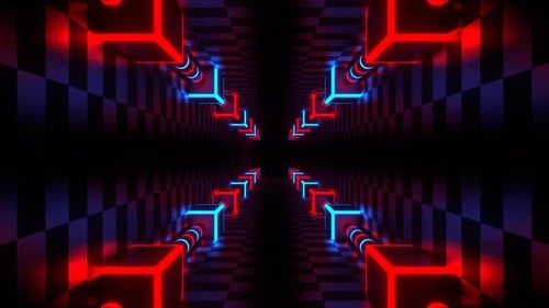 Red And Blue Neon Energy On Corners Tunnel Background Vj Loop In 4K