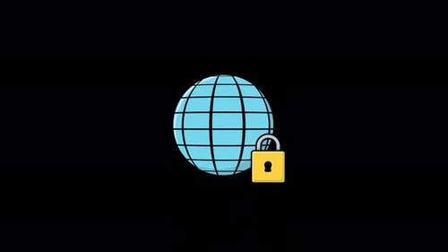 Animierter Internet-Kugel mit Vorhängeschloss. Konzeptvideo für ein privates Netzwerk — transparent